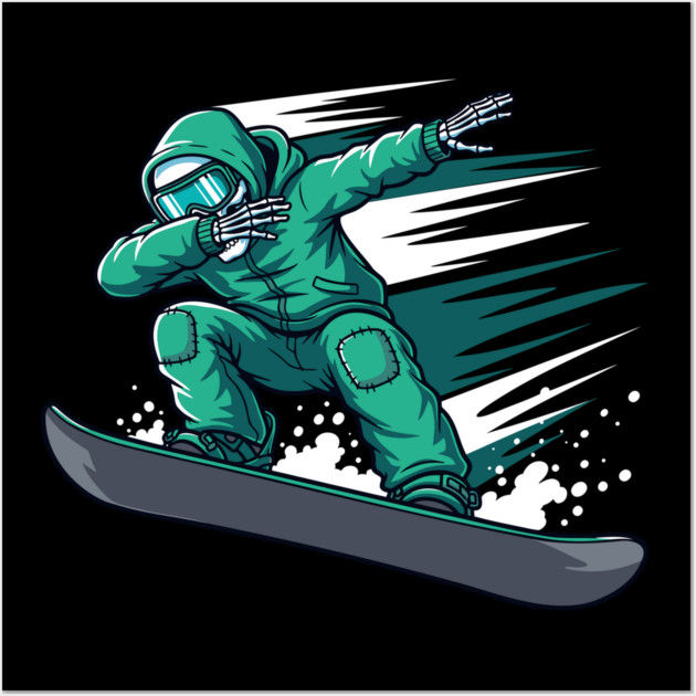 Dabbing Skeleton Snowboarder Wall Art by enrynz