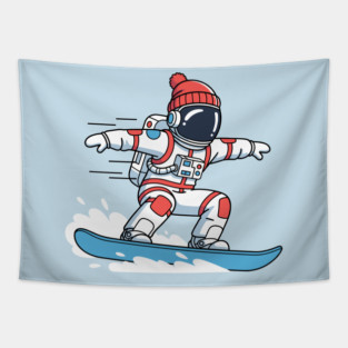 Cute Snowboarding Astronaut Tapestry