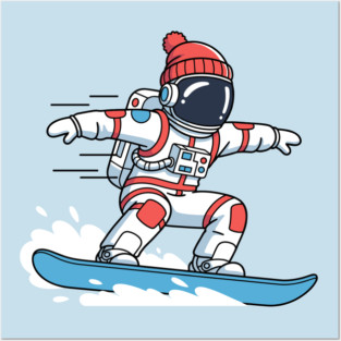 Cute Snowboarding Astronaut Posters and Art