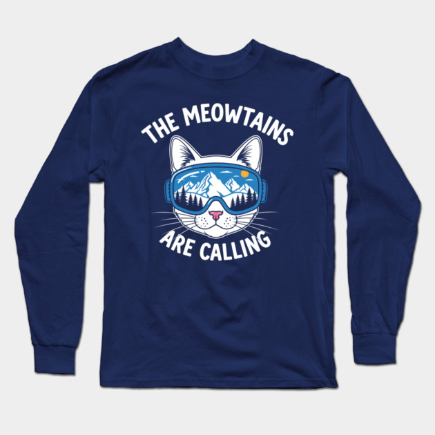 Meowtains Are Calling: Ski Goggles Cat! Long Sleeve T-Shirt by enrynz
