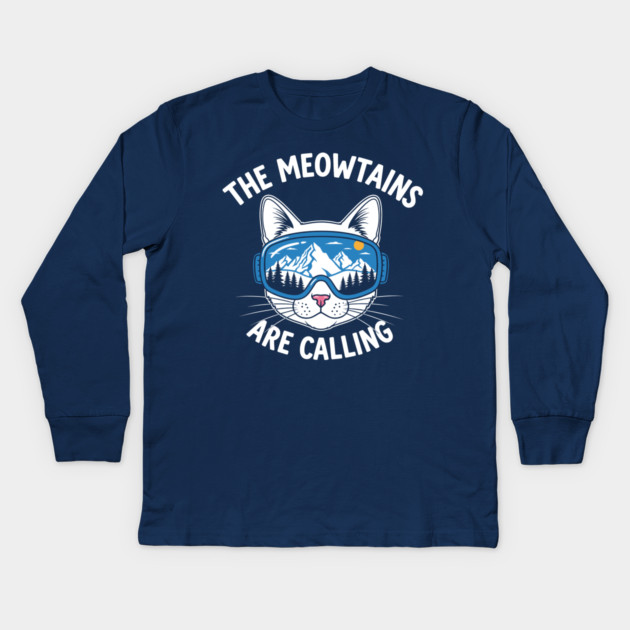 Meowtains Are Calling: Ski Goggles Cat! Kids Long Sleeve T-Shirt by enrynz