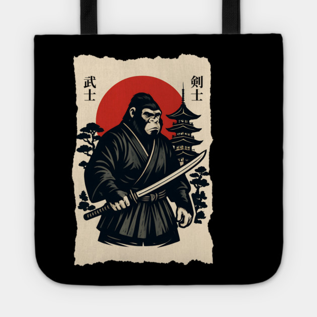 Bigfoot Sasquatch Samurai Katana, Japanese Mythical Warrior Tote by Pixel Threads 