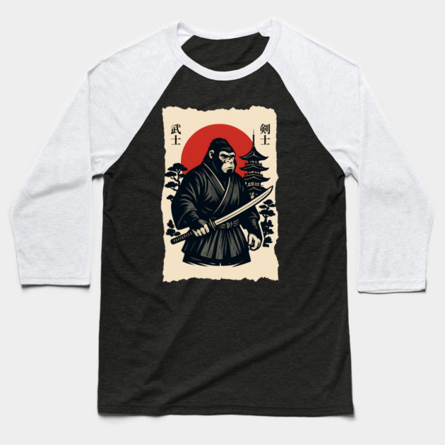 Bigfoot Sasquatch Samurai Katana, Japanese Mythical Warrior Baseball T-Shirt by Pixel Threads 