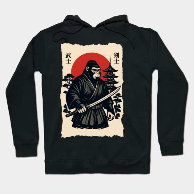 Bigfoot Sasquatch Samurai Katana, Japanese Mythical Warrior Hoodie by Pixel Threads 