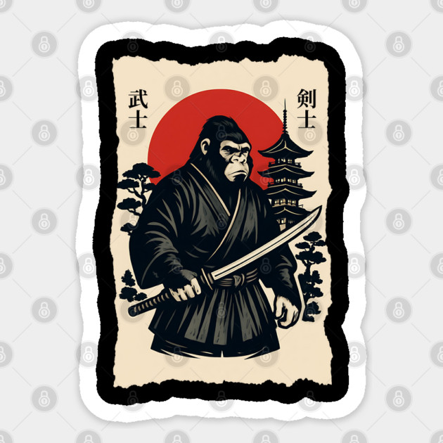 Bigfoot Sasquatch Samurai Katana, Japanese Mythical Warrior Sticker by Pixel Threads 