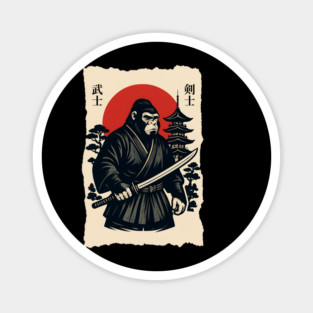 Bigfoot Sasquatch Samurai Katana, Japanese Mythical Warrior Magnet