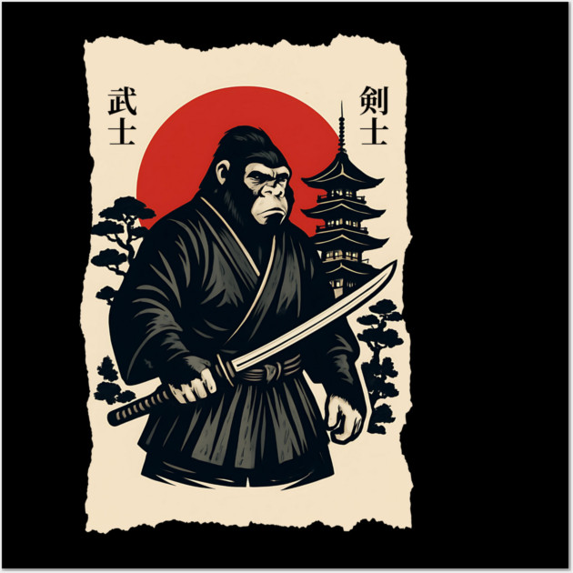 Bigfoot Sasquatch Samurai Katana, Japanese Mythical Warrior Wall Art by Pixel Threads 