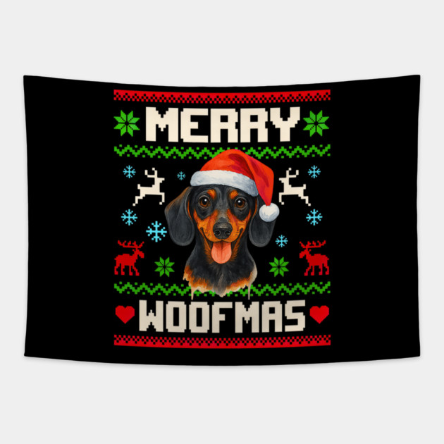 Dachshund Dog Christmas Pet Lover Xmas Tapestry by yangho
