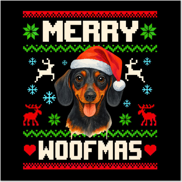 Dachshund Dog Christmas Pet Lover Xmas Wall Art by yangho
