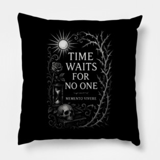 Time Waits For No One — Memento Vivere Gothic Skull Hourglass Design Pillow