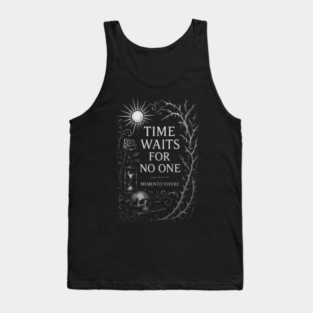 Time Waits For No One — Memento Vivere Gothic Skull Hourglass Design Tank Top