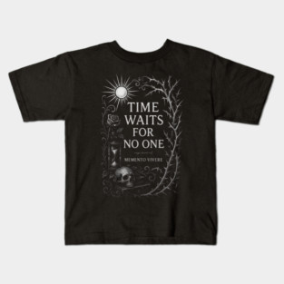 Time Waits For No One — Memento Vivere Gothic Skull Hourglass Design Kids T-Shirt