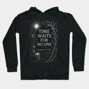 Time Waits For No One — Memento Vivere Gothic Skull Hourglass Design Hoodie