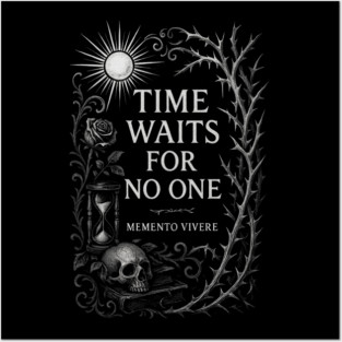 Time Waits For No One — Memento Vivere Gothic Skull Hourglass Design Posters and Art