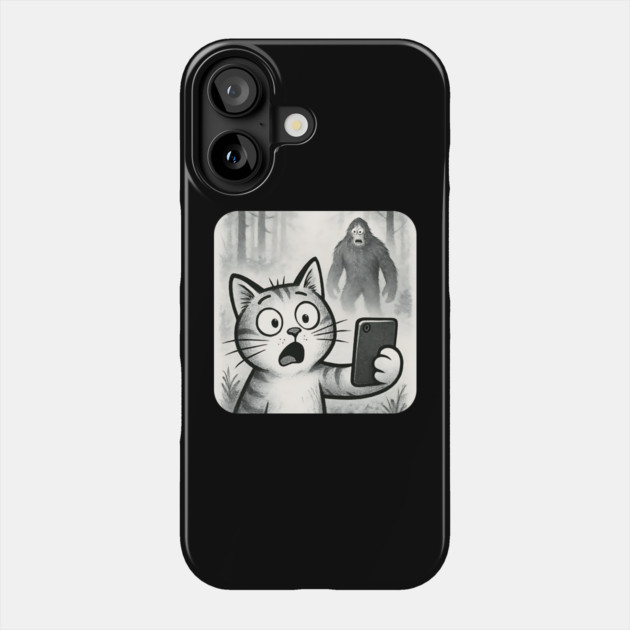 Cat Bigfoot Gift for Women, Men & Kids, Scared Cat Selfie with Sasquatch Phone Case by Pixel Threads 