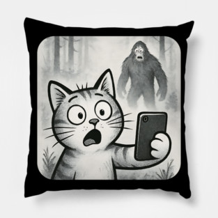 Cat Bigfoot Gift for Women, Men & Kids, Scared Cat Selfie with Sasquatch Pillow