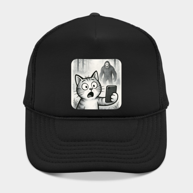 Cat Bigfoot Gift for Women, Men & Kids, Scared Cat Selfie with Sasquatch by Pixel Threads 