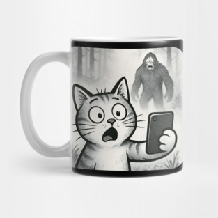 Cat Bigfoot Gift for Women, Men & Kids, Scared Cat Selfie with Sasquatch Mug