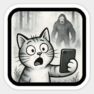 Cat Bigfoot Gift for Women, Men & Kids, Scared Cat Selfie with Sasquatch Magnet