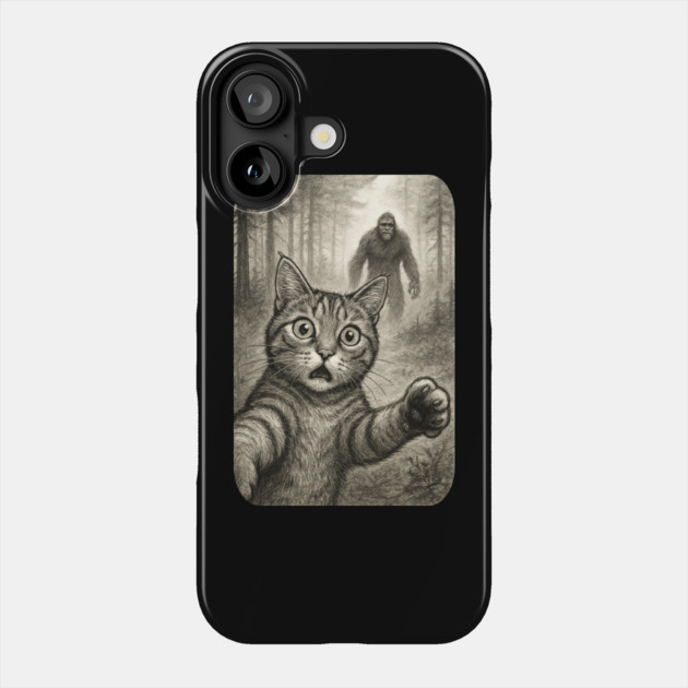 Cat Bigfoot Gift for Women, Men & Kids, Scared Cat Selfie with Sasquatch Phone Case by Pixel Threads 