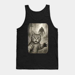 Cat Bigfoot Gift for Women, Men & Kids, Scared Cat Selfie with Sasquatch Tank Top
