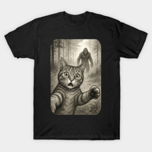 Cat Bigfoot Gift for Women, Men & Kids, Scared Cat Selfie with Sasquatch T-Shirt