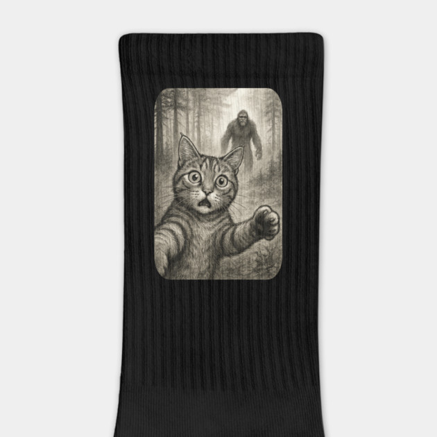 Cat Bigfoot Gift for Women, Men & Kids, Scared Cat Selfie with Sasquatch by Pixel Threads 