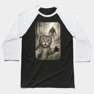 Cat Bigfoot Gift for Women, Men & Kids, Scared Cat Selfie with Sasquatch Baseball T-Shirt