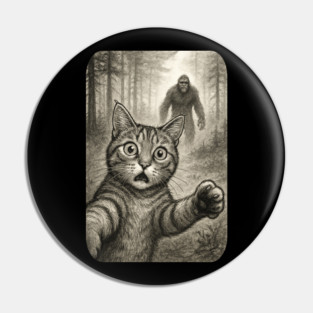 Cat Bigfoot Gift for Women, Men & Kids, Scared Cat Selfie with Sasquatch Pin