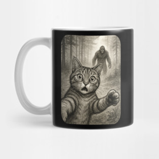 Cat Bigfoot Gift for Women, Men & Kids, Scared Cat Selfie with Sasquatch Mug