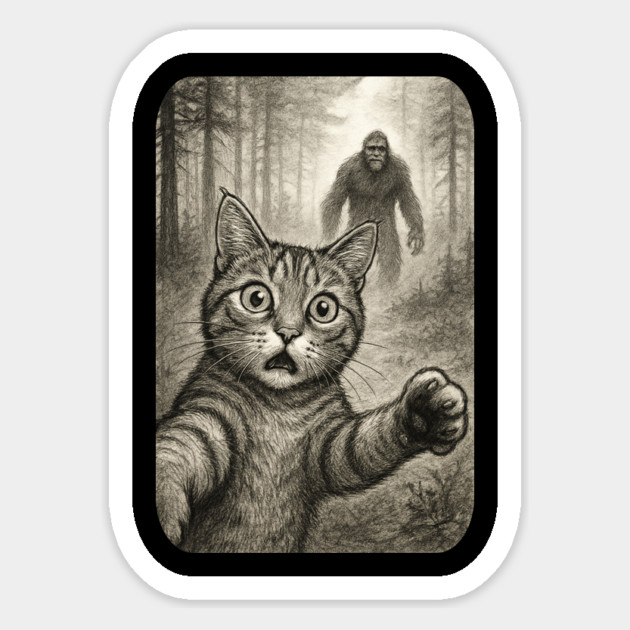 Cat Bigfoot Gift for Women, Men & Kids, Scared Cat Selfie with Sasquatch Magnet by Pixel Threads 