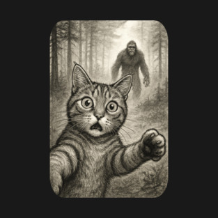 Cat Bigfoot Gift for Women, Men & Kids, Scared Cat Selfie with Sasquatch T-Shirt