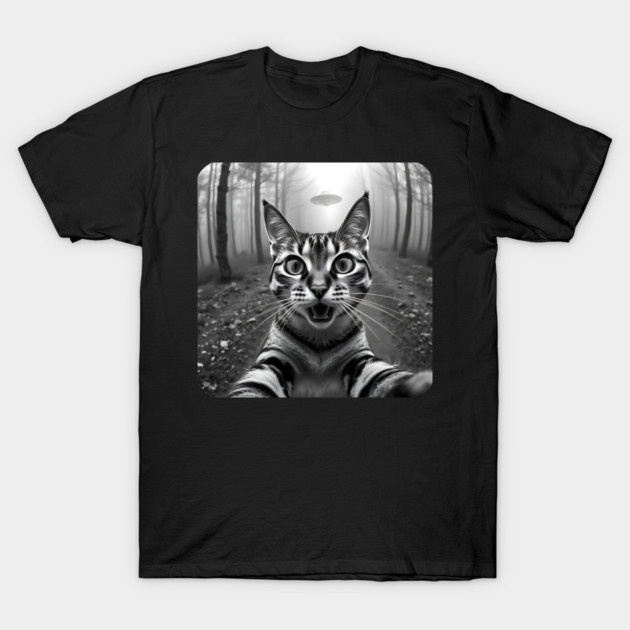 Cat Selfie with Alien, Cat Lovers Gifts for Men, Women & Kids T-Shirt by Pixel Threads 