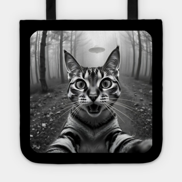 Cat Selfie with Alien, Cat Lovers Gifts for Men, Women & Kids Tote by Pixel Threads 