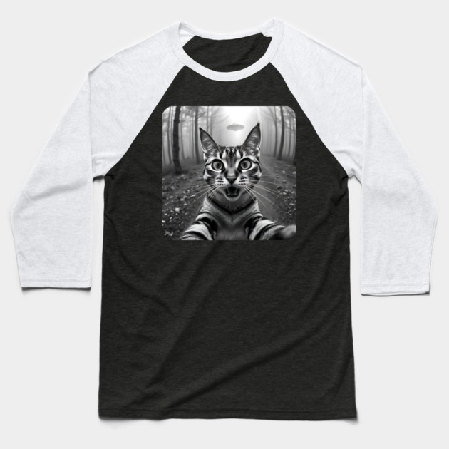 Cat Selfie with Alien, Cat Lovers Gifts for Men, Women & Kids Baseball T-Shirt by Pixel Threads 