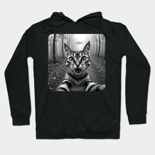 Cat Selfie with Alien, Cat Lovers Gifts for Men, Women & Kids Hoodie by Pixel Threads 