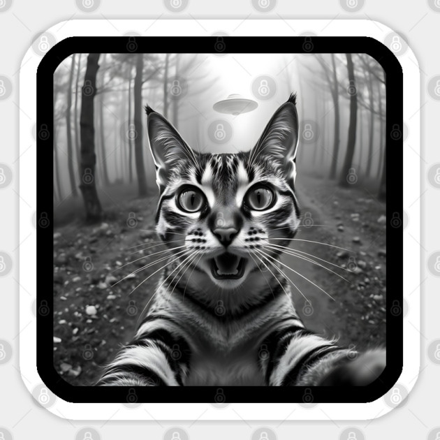 Cat Selfie with Alien, Cat Lovers Gifts for Men, Women & Kids Sticker by Pixel Threads 