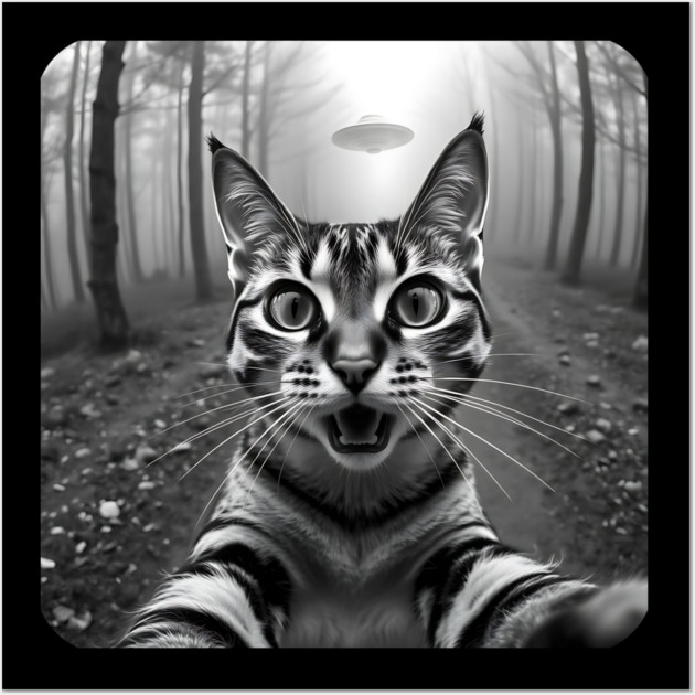 Cat Selfie with Alien, Cat Lovers Gifts for Men, Women & Kids Wall Art by Pixel Threads 