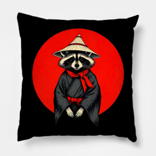 Samurai Raccoon, Japanese Raccoon Kimono Design for Raccoon Lovers Pillow