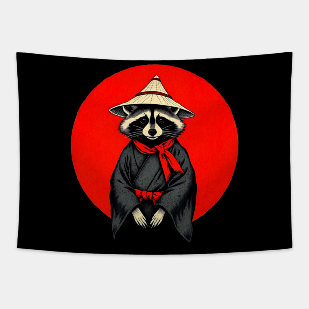 Samurai Raccoon, Japanese Raccoon Kimono Design for Raccoon Lovers Tapestry by Pixel Threads 