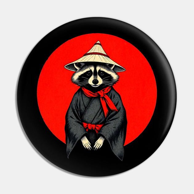 Samurai Raccoon, Japanese Raccoon Kimono Design for Raccoon Lovers Pin by Pixel Threads 
