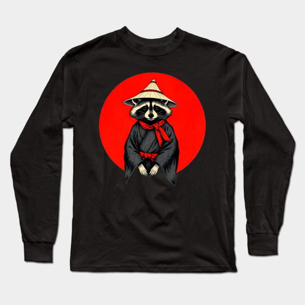 Samurai Raccoon, Japanese Raccoon Kimono Design for Raccoon Lovers Long Sleeve T-Shirt by Pixel Threads 