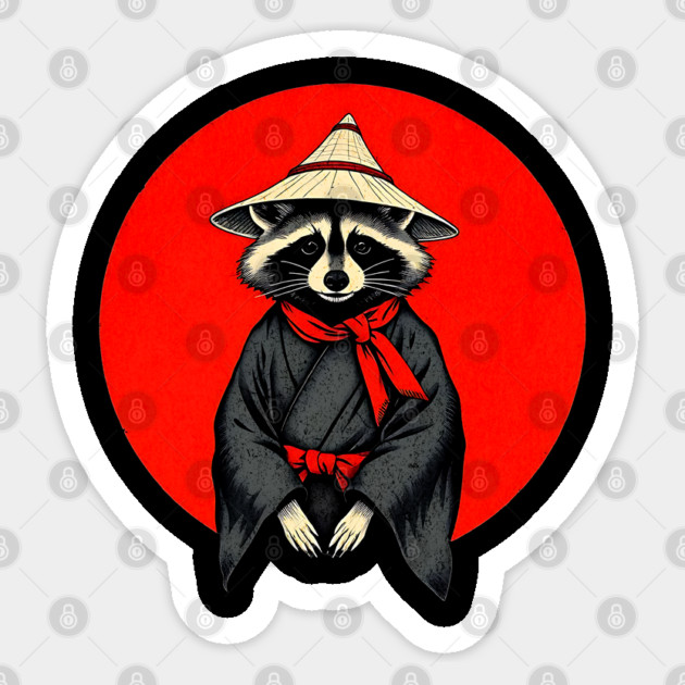Samurai Raccoon, Japanese Raccoon Kimono Design for Raccoon Lovers Sticker by Pixel Threads 
