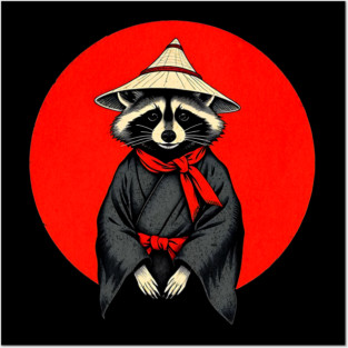 Samurai Raccoon, Japanese Raccoon Kimono Design for Raccoon Lovers Posters and Art