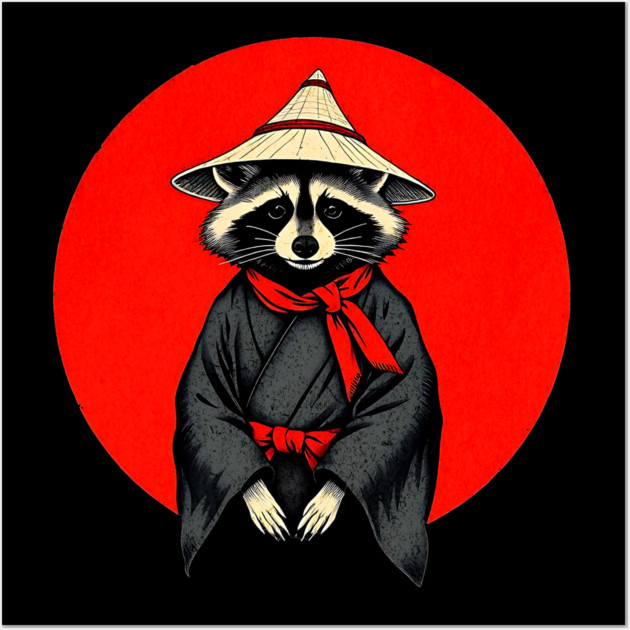 Samurai Raccoon, Japanese Raccoon Kimono Design for Raccoon Lovers Wall Art by Pixel Threads 