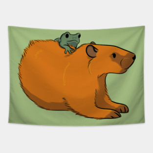 Groundhog chilling with a frog Tapestry