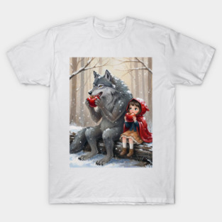 Little Red Riding Hood and the Big Bad Wolf eat apples T-Shirt