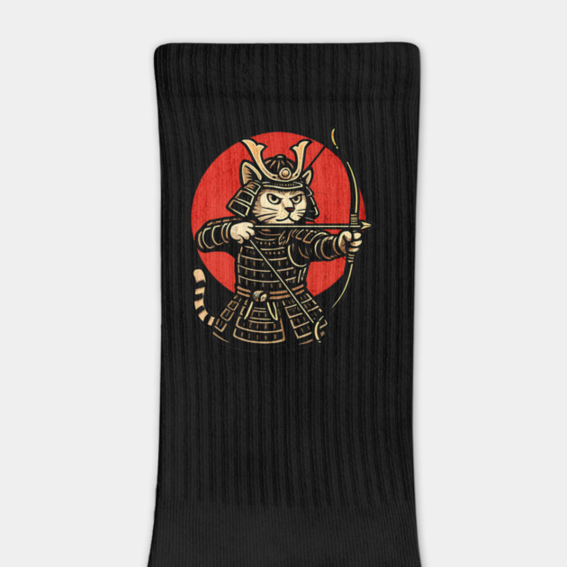 Samurai Cat Archer, Japanese Warrior Neko Vintage Art Gift by Pixel Threads 
