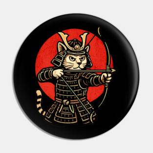 Samurai Cat Archer, Japanese Warrior Neko Vintage Art Gift Pin
