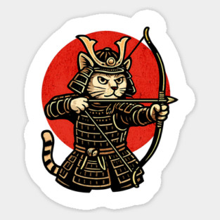 Samurai Cat Archer, Japanese Warrior Neko Vintage Art Gift Magnet